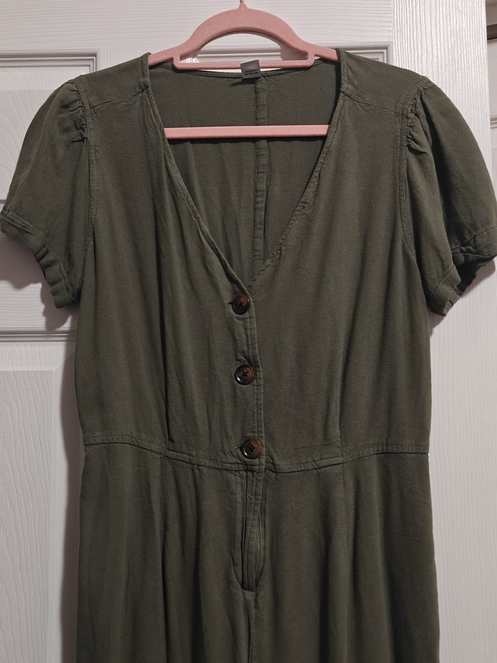 Old Navy Short-sleeved Button-down Jumpsuit - Olive Green - Size Medium
